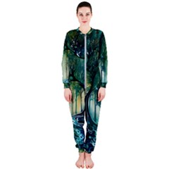 Trees Forest Mystical Forest Background Landscape Nature Onepiece Jumpsuit (ladies) by Maspions