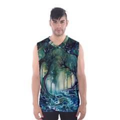 Trees Forest Mystical Forest Background Landscape Nature Men s Basketball Tank Top