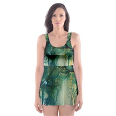 Trees Forest Mystical Forest Background Landscape Nature Skater Dress Swimsuit