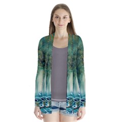 Trees Forest Mystical Forest Background Landscape Nature Drape Collar Cardigan