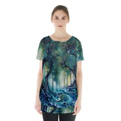 Trees Forest Mystical Forest Background Landscape Nature Skirt Hem Sports Top by Maspions