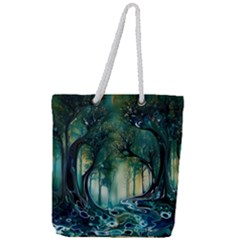Trees Forest Mystical Forest Background Landscape Nature Full Print Rope Handle Tote (large)