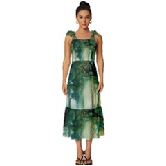 Trees Forest Mystical Forest Background Landscape Nature Tie-strap Tiered Midi Chiffon Dress