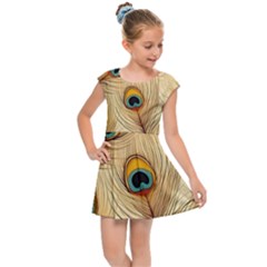 Vintage Peacock Feather Peacock Feather Pattern Background Nature Bird Nature Kids  Cap Sleeve Dress