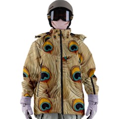 Vintage Peacock Feather Peacock Feather Pattern Background Nature Bird Nature Women s Zip Ski And Snowboard Waterproof Breathable Jacket by Maspions