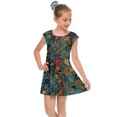 Flowers Trees Forest Mystical Forest Nature Background Landscape Kids  Cap Sleeve Dress