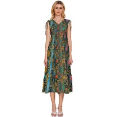 Flowers Trees Forest Mystical Forest Nature Background Landscape V-neck Drawstring Shoulder Sleeveless Maxi Dress