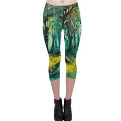 Trees Forest Mystical Forest Nature Junk Journal Landscape Nature Capri Leggings 