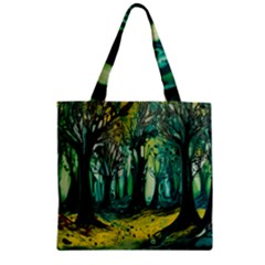 Trees Forest Mystical Forest Nature Junk Journal Landscape Nature Zipper Grocery Tote Bag