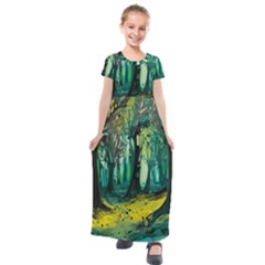 Trees Forest Mystical Forest Nature Junk Journal Landscape Nature Kids  Short Sleeve Maxi Dress by Maspions