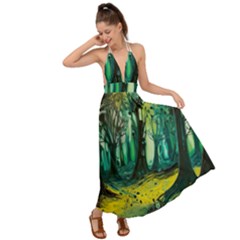 Trees Forest Mystical Forest Nature Junk Journal Landscape Nature Backless Maxi Beach Dress