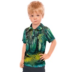 Trees Forest Mystical Forest Nature Junk Journal Landscape Nature Kids  Polo T-shirt