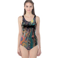 Trees Forest Mystical Forest Nature Junk Journal Landscape One Piece Swimsuit