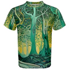 Trees Forest Mystical Forest Nature Junk Journal Scrapbooking Background Landscape Men s Cotton T-shirt by Maspions