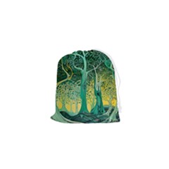 Trees Forest Mystical Forest Nature Junk Journal Scrapbooking Background Landscape Drawstring Pouch (xs)