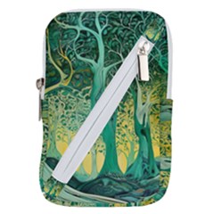 Trees Forest Mystical Forest Nature Junk Journal Scrapbooking Background Landscape Belt Pouch Bag (small) by Maspions