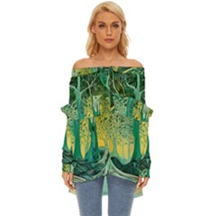 Trees Forest Mystical Forest Nature Junk Journal Scrapbooking Background Landscape Off Shoulder Chiffon Pocket Shirt