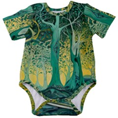 Trees Forest Mystical Forest Nature Junk Journal Scrapbooking Background Landscape Baby Short Sleeve Bodysuit by Maspions