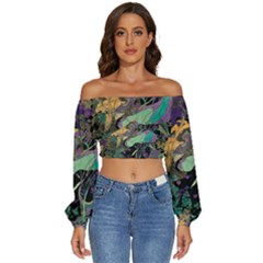 Flowers Trees Forest Mystical Forest Nature Long Sleeve Crinkled Weave Crop Top by Maspions