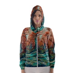 Trees Tree Forest Mystical Forest Nature Junk Journal Scrapbooking Landscape Nature Women s Hooded Windbreaker