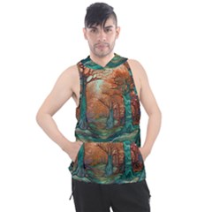 Trees Tree Forest Mystical Forest Nature Junk Journal Scrapbooking Landscape Nature Men s Sleeveless Hoodie