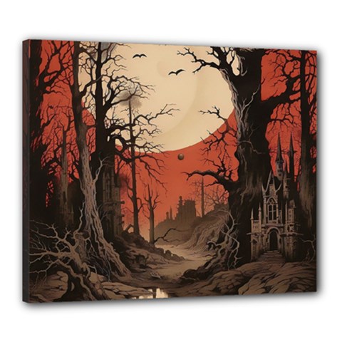 Comic Gothic Macabre Vampire Haunted Red Sky Canvas 24  X 20  (stretched)
