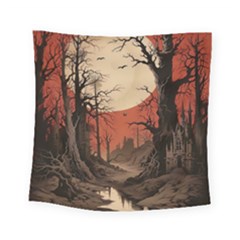 Comic Gothic Macabre Vampire Haunted Red Sky Square Tapestry (small)