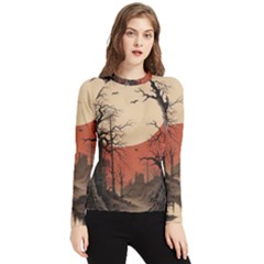 Comic Gothic Macabre Vampire Haunted Red Sky Women s Long Sleeve Rash Guard