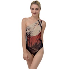 Comic Gothic Macabre Vampire Haunted Red Sky To One Side Swimsuit