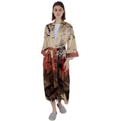 Comic Gothic Macabre Vampire Haunted Red Sky Maxi Satin Kimono