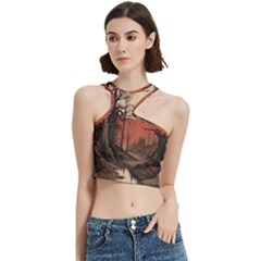 Comic Gothic Macabre Vampire Haunted Red Sky Cut Out Top