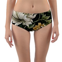 Flower Blossom Bloom Botanical Spring Nature Floral Pattern Leaves Reversible Mid-waist Bikini Bottoms