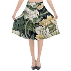 Flower Blossom Bloom Botanical Spring Nature Floral Pattern Leaves Flared Midi Skirt