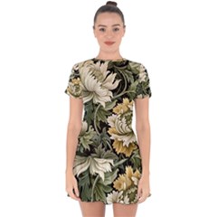 Flower Blossom Bloom Botanical Spring Nature Floral Pattern Leaves Drop Hem Mini Chiffon Dress