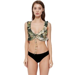 Flower Blossom Bloom Botanical Spring Nature Floral Pattern Leaves Low Cut Ruffle Edge Bikini Top by Maspions