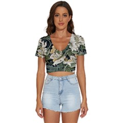 Flower Blossom Bloom Botanical Spring Nature Floral Pattern Leaves V-neck Crop Top