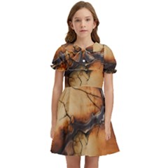 Texture Woodgrain Pattern Nature Wood Pattern Kids  Bow Tie Puff Sleeve Dress by Maspions