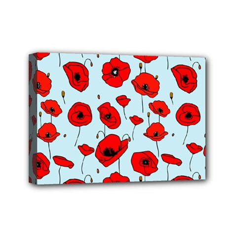 Poppies Flowers Red Seamless Pattern Mini Canvas 7  X 5  (stretched)