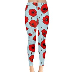 Poppies Flowers Red Seamless Pattern Everyday Leggings  by Maspions