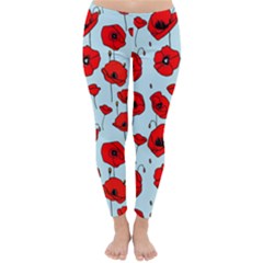 Poppies Flowers Red Seamless Pattern Classic Winter Leggings by Maspions