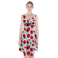 Poppies Flowers Red Seamless Pattern Racerback Midi Dress