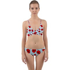 Poppies Flowers Red Seamless Pattern Wrap Around Bikini Set