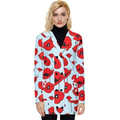 Poppies Flowers Red Seamless Pattern Button Up Hooded Coat 