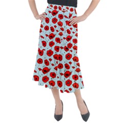 Poppies Flowers Red Seamless Pattern Midi Mermaid Skirt