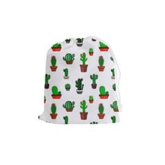 Cactus Plants Background Pattern Seamless Drawstring Pouch (medium) by Maspions