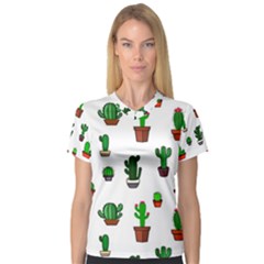 Cactus Plants Background Pattern Seamless V-neck Sport Mesh T-shirt