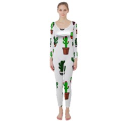 Cactus Plants Background Pattern Seamless Long Sleeve Catsuit