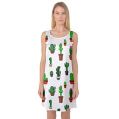 Cactus Plants Background Pattern Seamless Sleeveless Satin Nightdress