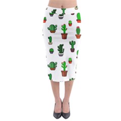 Cactus Plants Background Pattern Seamless Midi Pencil Skirt