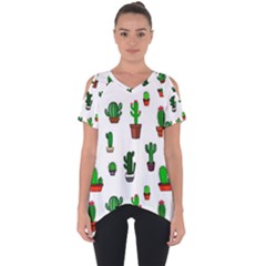 Cactus Plants Background Pattern Seamless Cut Out Side Drop T-shirt